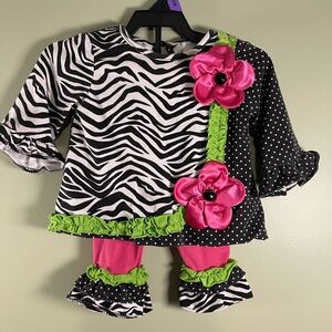 Rare Editions Zebra Print Baby Dress with Pink and Green Accents